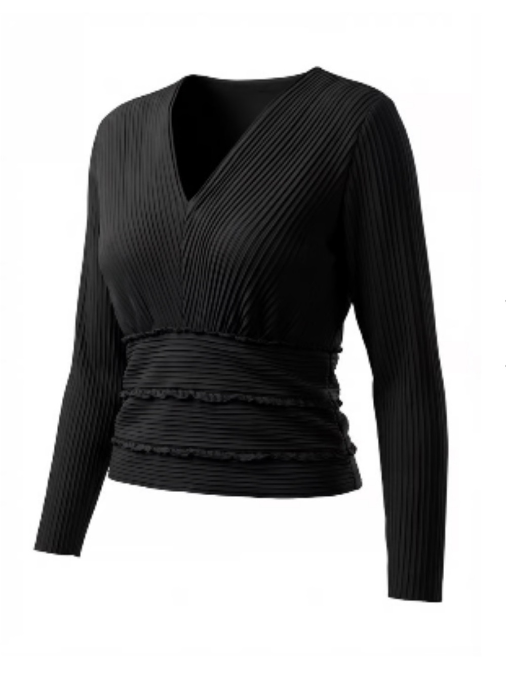 White House Black Market Pleated Long Sleeve V-Neck Blouse